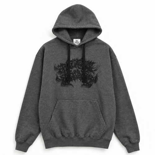 【DENSE】BLACK DALLAS "続く..." HOODIE チャコール